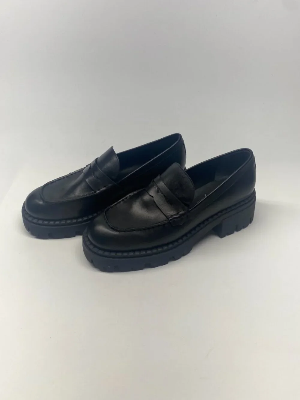 Free People Womens Lyra Lug Sole Black Platform Loafers Sz 9.5